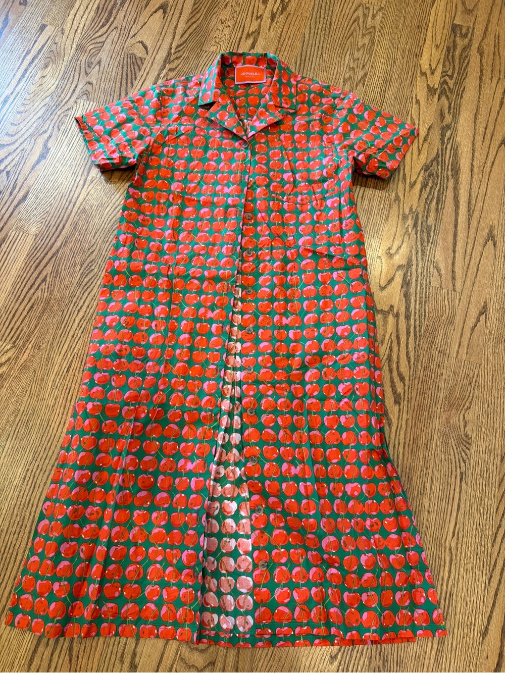 LA DoubleJ Red and Green Maxi Shirt Dress - Picture 2 of 5